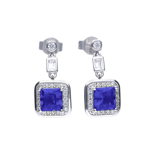 Diamonfire silver with blue and white cubic zirconia square cluster drop earrings.