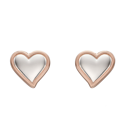 Fiorelli Silver and Rose Gold plated Detail Heart Shaped Stud Earrings