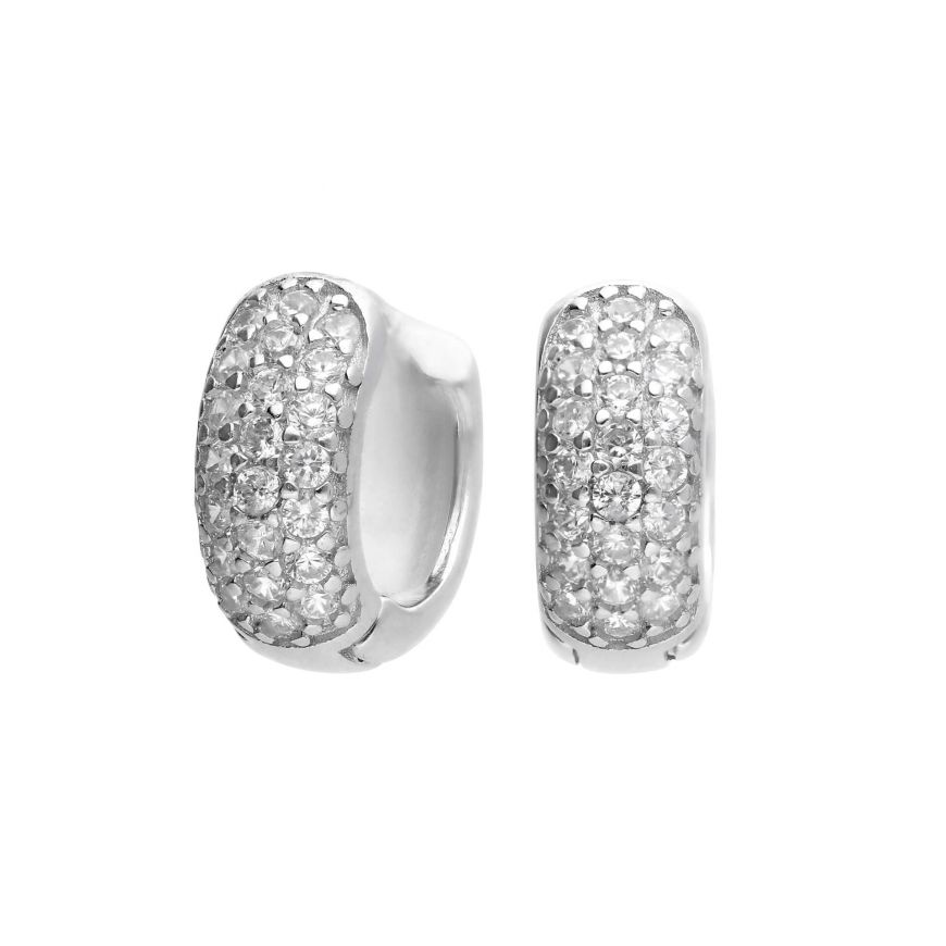 Diamonfire Silver And Cubic Zirconia Small Pave Huggie Earrings.