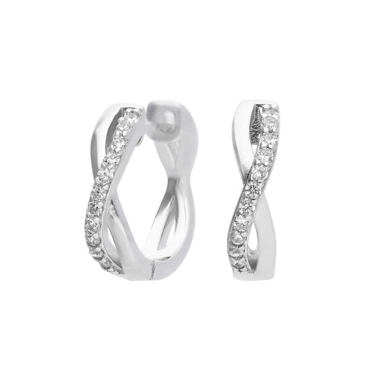 Diamonfire Silver And Cubic Zirconia Cross Hoop Earrings.