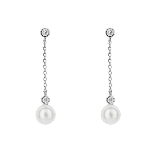Diamonfire Silver And Shell Pear With Cubic ZIrconia chain drop earrings.