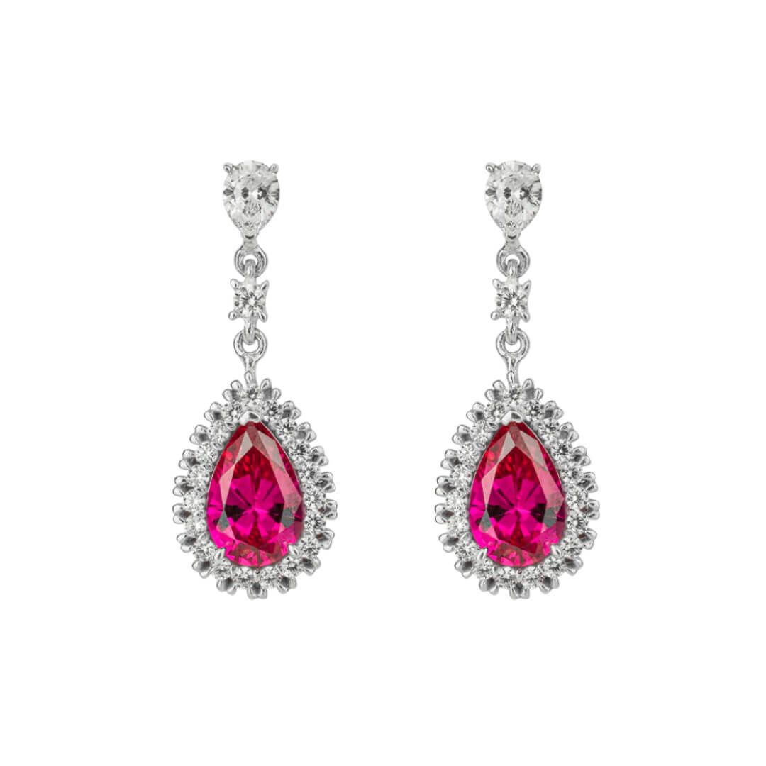 Diamonfire Silver with White And Red Cubic Zirconia TearDrop Drop Earrings.