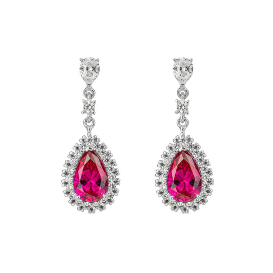 Diamonfire Silver with White And Red Cubic Zirconia TearDrop Drop Earrings.