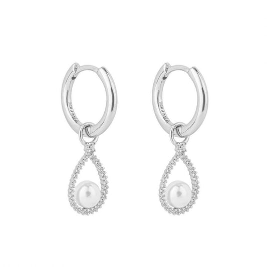 Diamonfire Silver, Cubic Zirconia and shell pearl Teardrop charm Hoop Earrings.