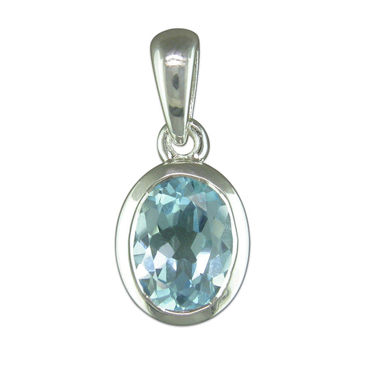 Silver and Blue Topaz oval pendant