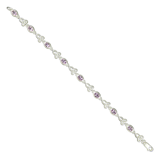 Silver bracelet oval Amethysts and bars