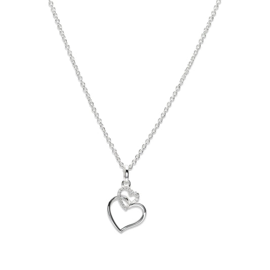 Silver and cubic zirconia double heart pendant
