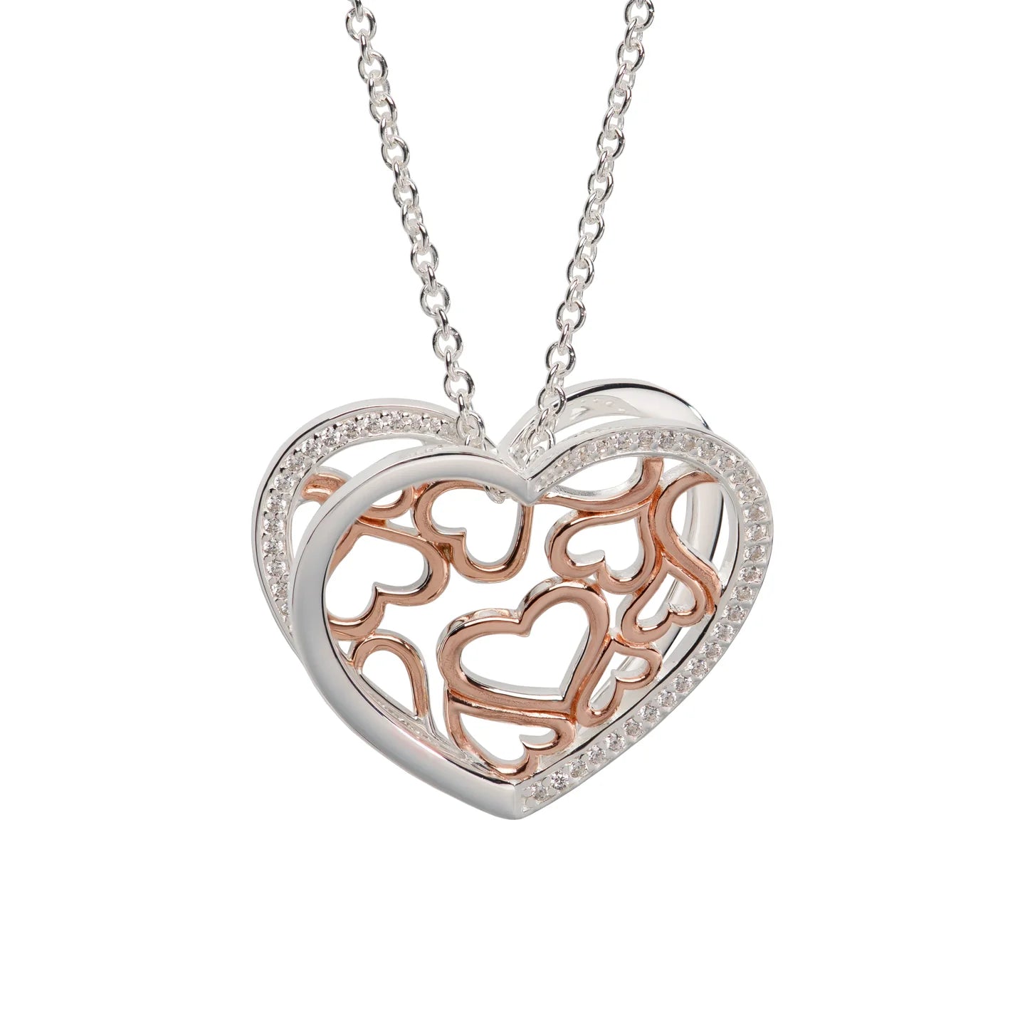 Silver, rose gold detail and cubic zirconia pendant
