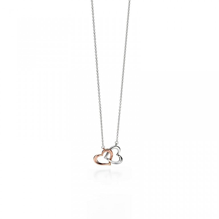 silver and rose gold plated detail Double heart necklet