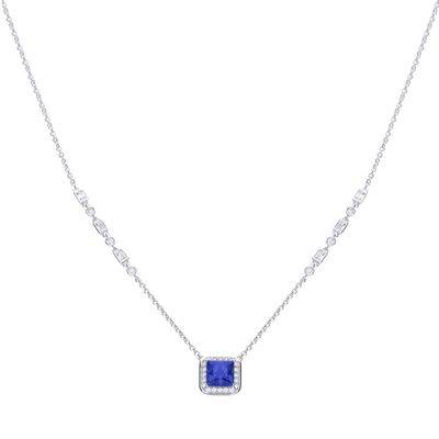 Diamonfire silver with blue and white cubic zirconia square cluster necklet.