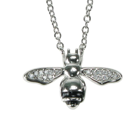 Silver and Cubic Zirconia bee pendant