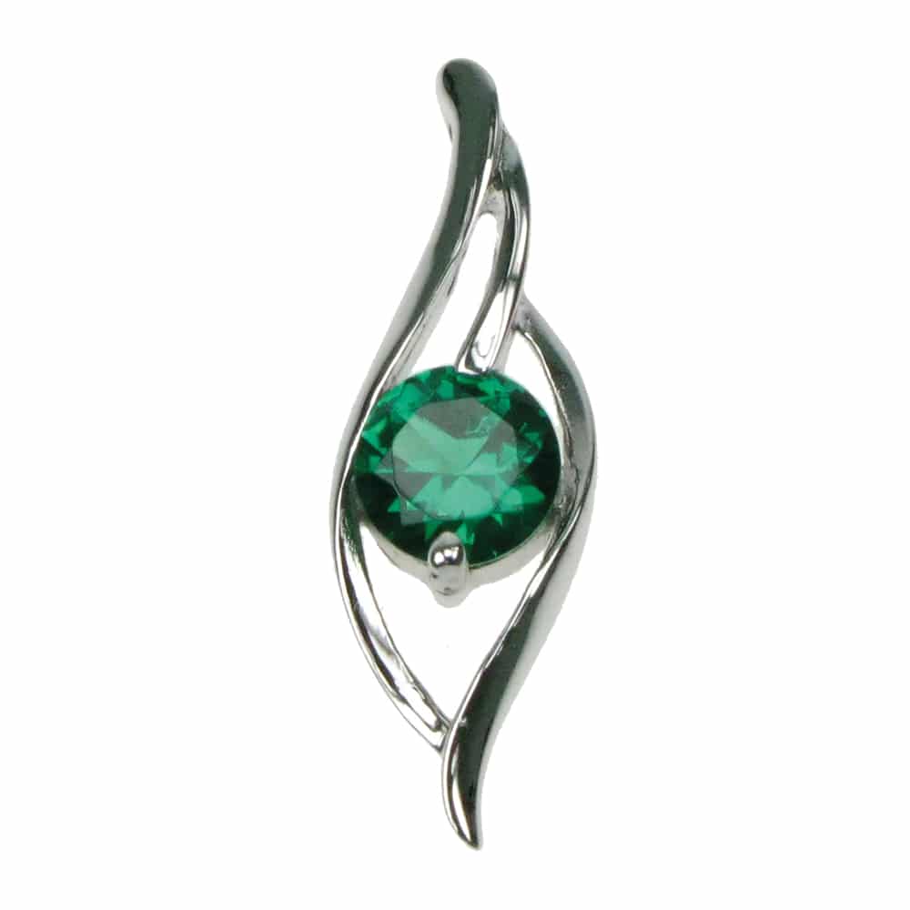 Silver and Created Emerald twist pendant