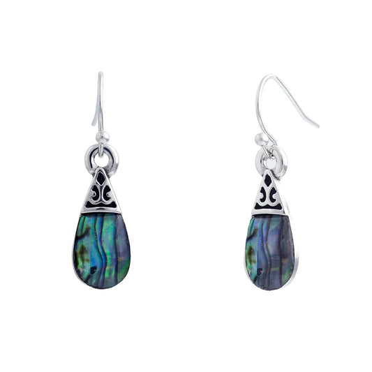 Silver And Paua Shell teardrop Drop Earrings