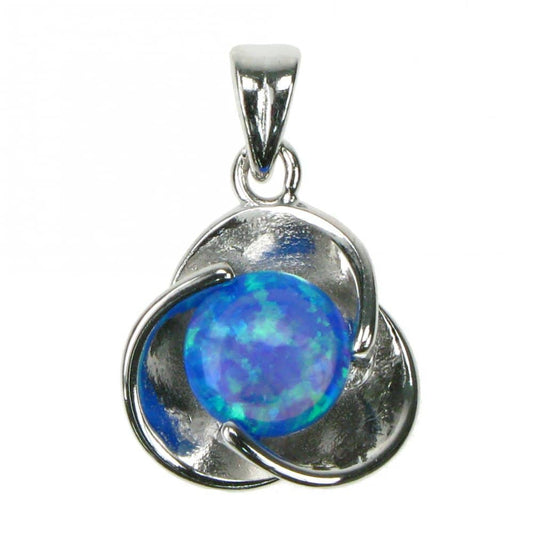 Silver And Blue Opalique Flower Pendant