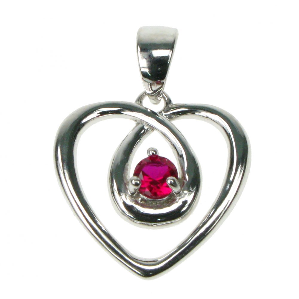 silver and Created Ruby entwined heart pendant