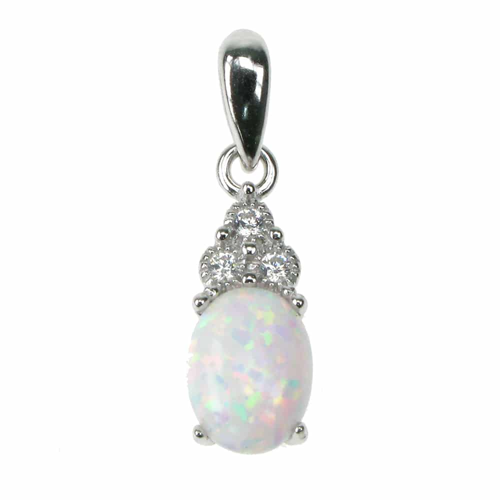 silver Opalique and Cubic Zirconia oval pendant