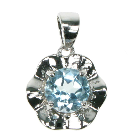 silver and Blue Topaz flower pendant