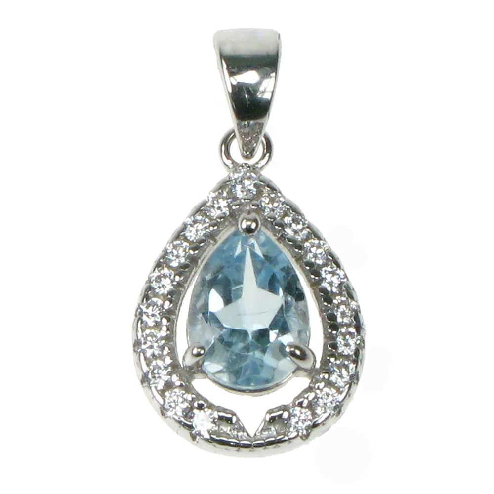 silver Blue Topaz and Cubic Zirconia teardrop pendant