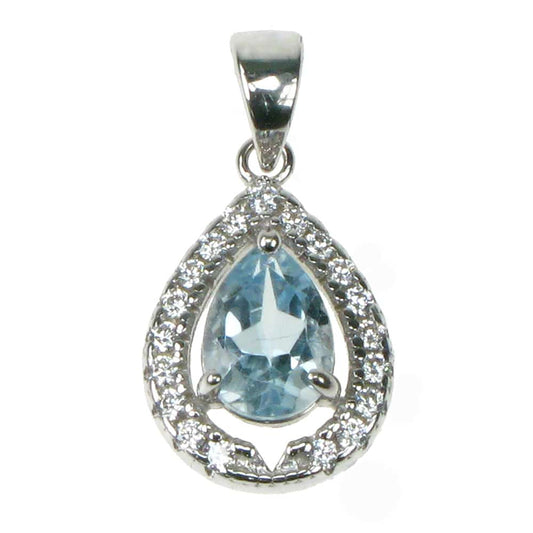 silver Blue Topaz and Cubic Zirconia teardrop pendant