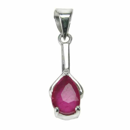 silver and Created Ruby teardrop shaped pendant