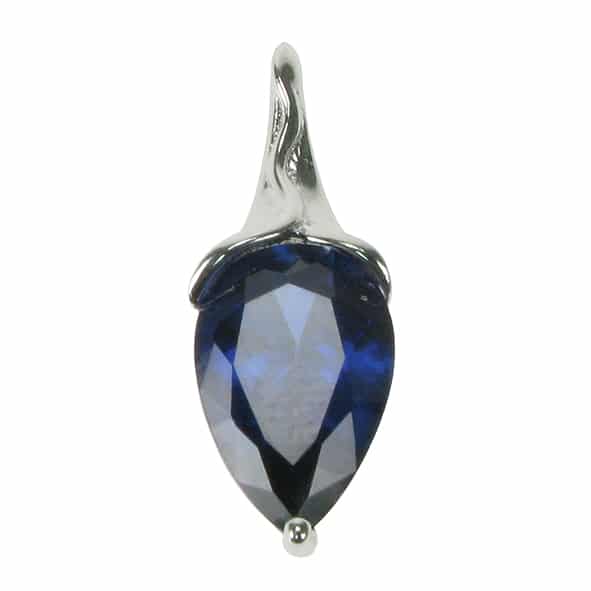 silver and Created Sapphire pear drop pendant