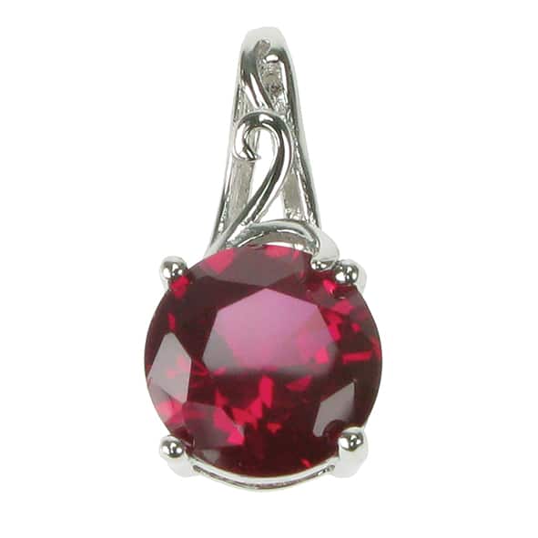silver and Created Ruby solitaire pendant
