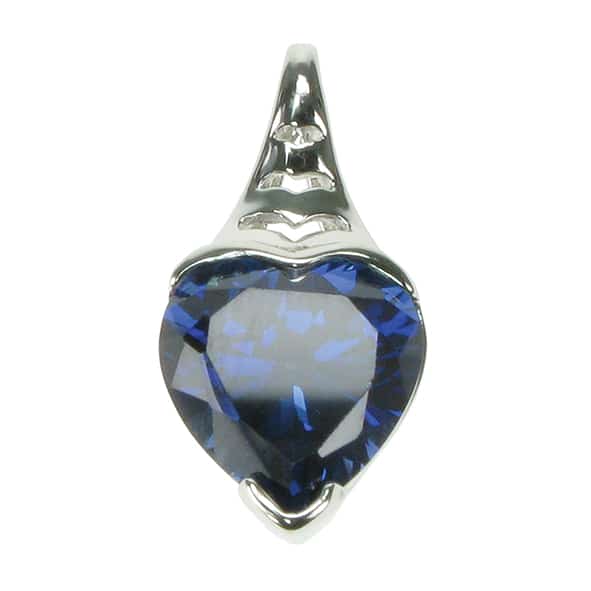 silver and Created Sapphire heart pendant