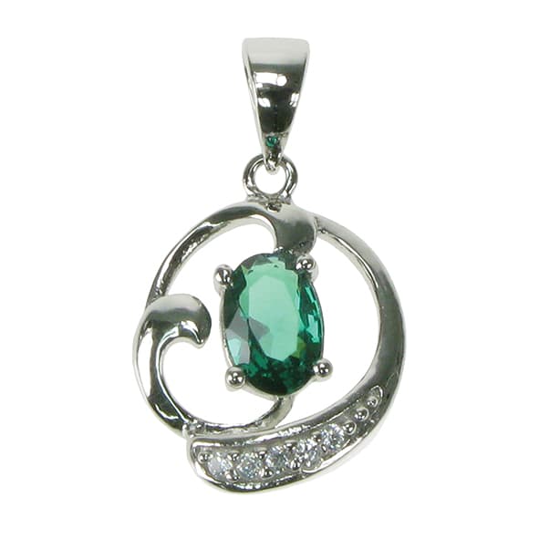 Silver and Created Emerald and Cubic Zirconia posh pendant