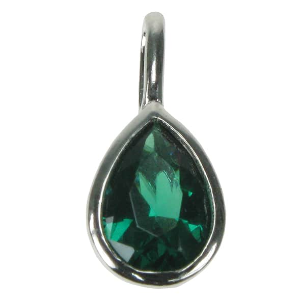 Silver and created Emerald small pear shaped pendant
