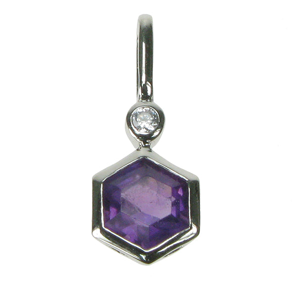 silver Amethyst and Cubic Zirconia hexagonal pendant