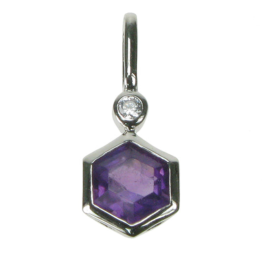 silver Amethyst and Cubic Zirconia hexagonal pendant