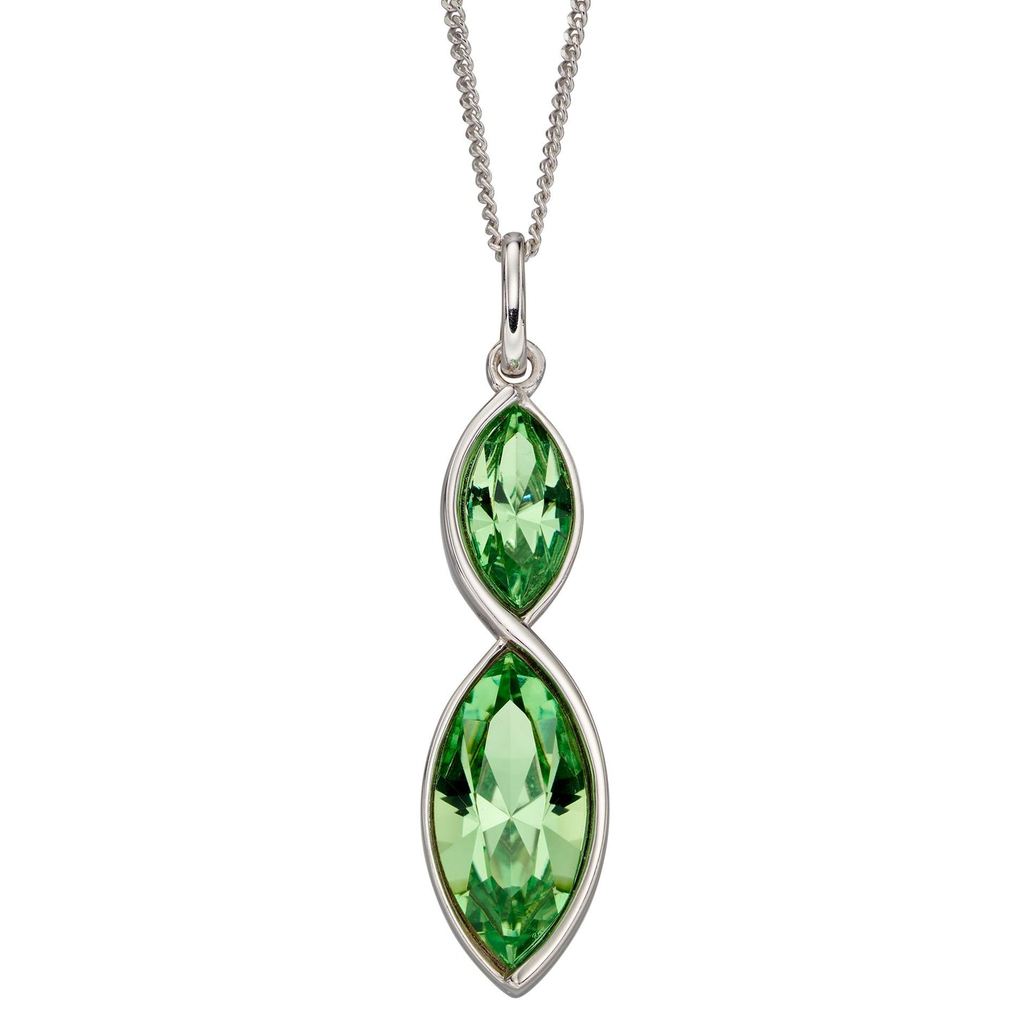 Fiorelli silver and green crystal infinity pendant