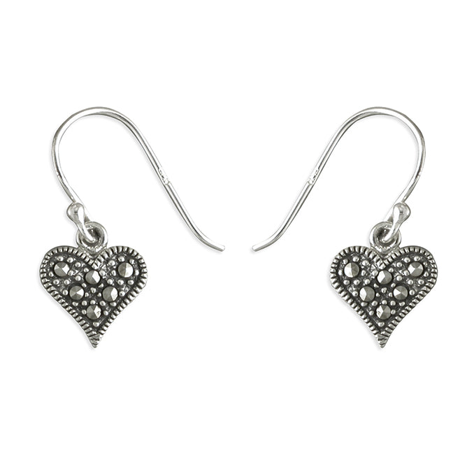 Silver Marcasite Heart Drop Earrings – Martin Wilkinson Jewellers