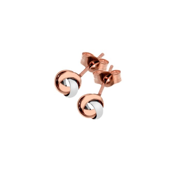 9CT Rose and white Gold circular knot stud earrings