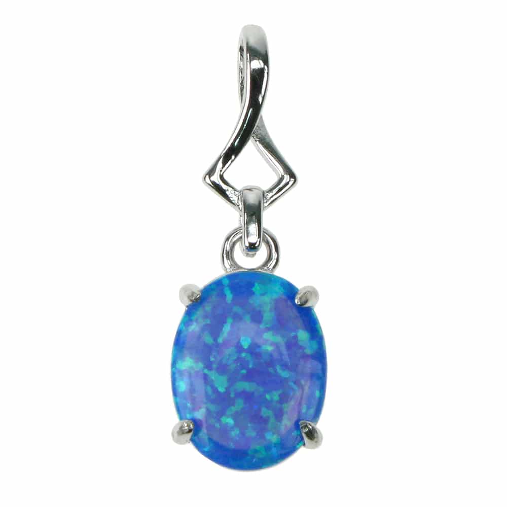 Silver and Blue Opalique oval twist pendant