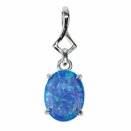 Silver and Blue Opalique oval twist pendant