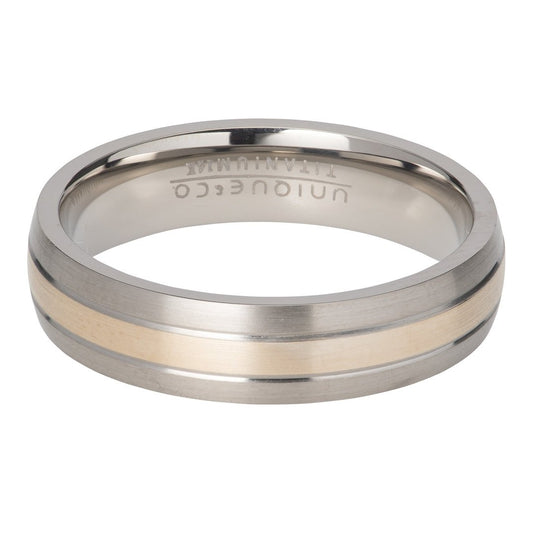 Gents 5.5mm Titanium & 14ct Gold Ring