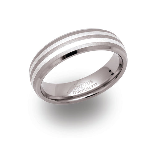 Gents 6mm titanium and silver ring