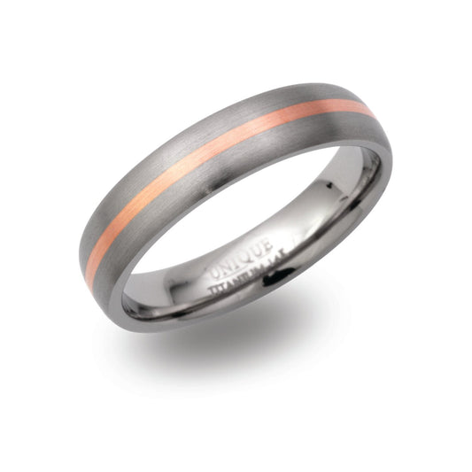 Gents 5mm titanium & 14ct rose gold ring