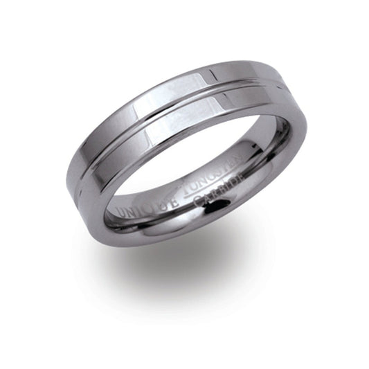 Gents 6mm tungsten ring with centre line detail
