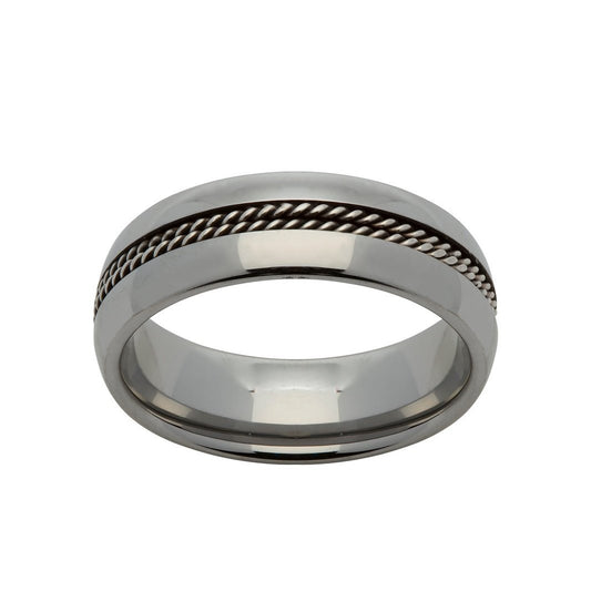 Gents 6mm tungsten ring with wire detail