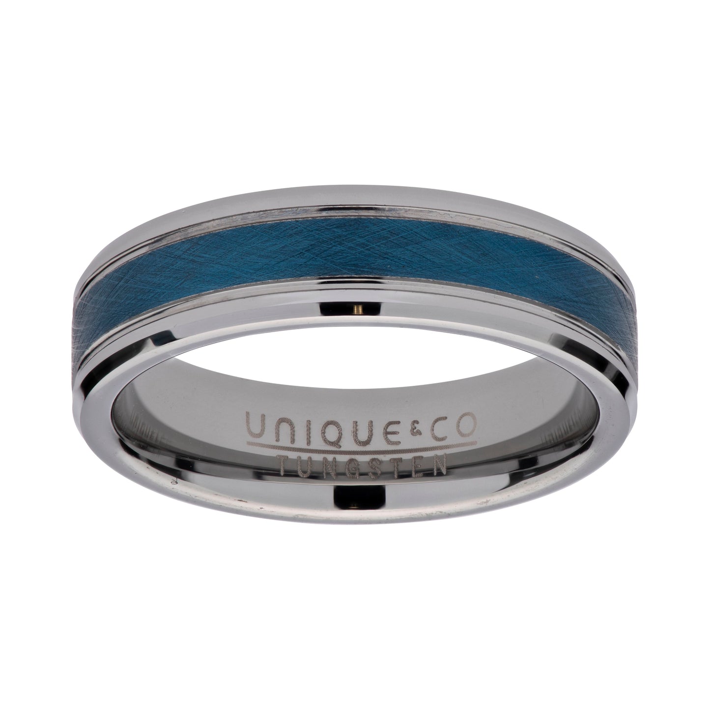Gents 7mm tungsten ring with blue inlay