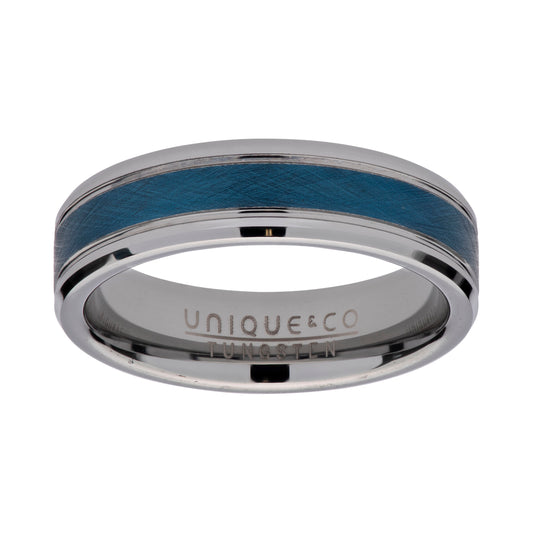 Gents 7mm tungsten ring with blue inlay