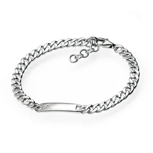 D For Diamond Silver And Diamond Engravable Bar Bracelet