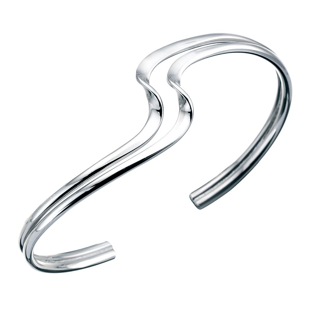 Silver double wave torque bangle