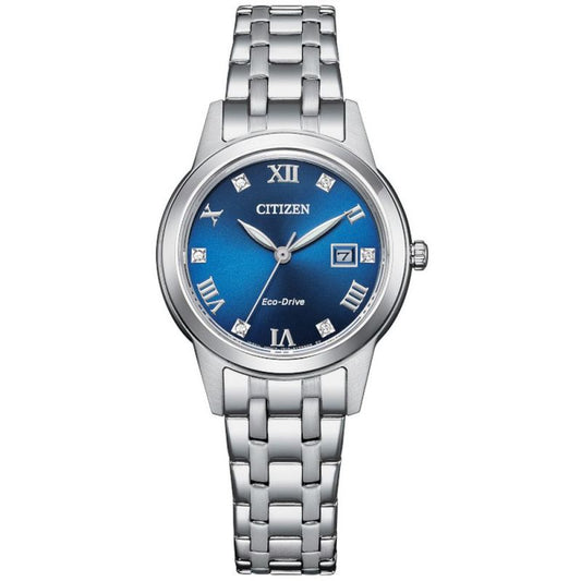 Ladies Citizen Eco-Drive Crystal Blue Dial Watch.