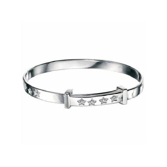 D For Diamond Silver And Diamond Star Design Baby Bangle