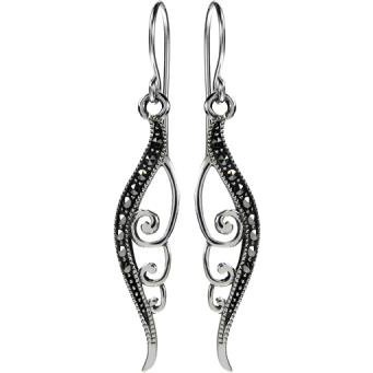 Silver and Marcasite Drop Earrings with spiral pattern