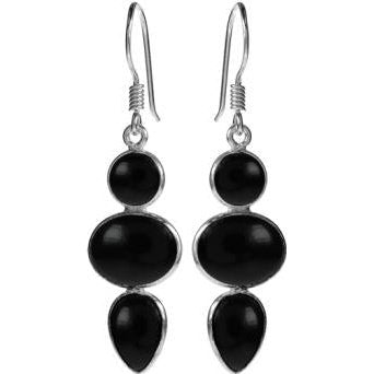 Silver and Onyx Multi-Shape Drop Earrings.