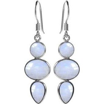 Silver and Rainbow Moonstone Drop Earrings.